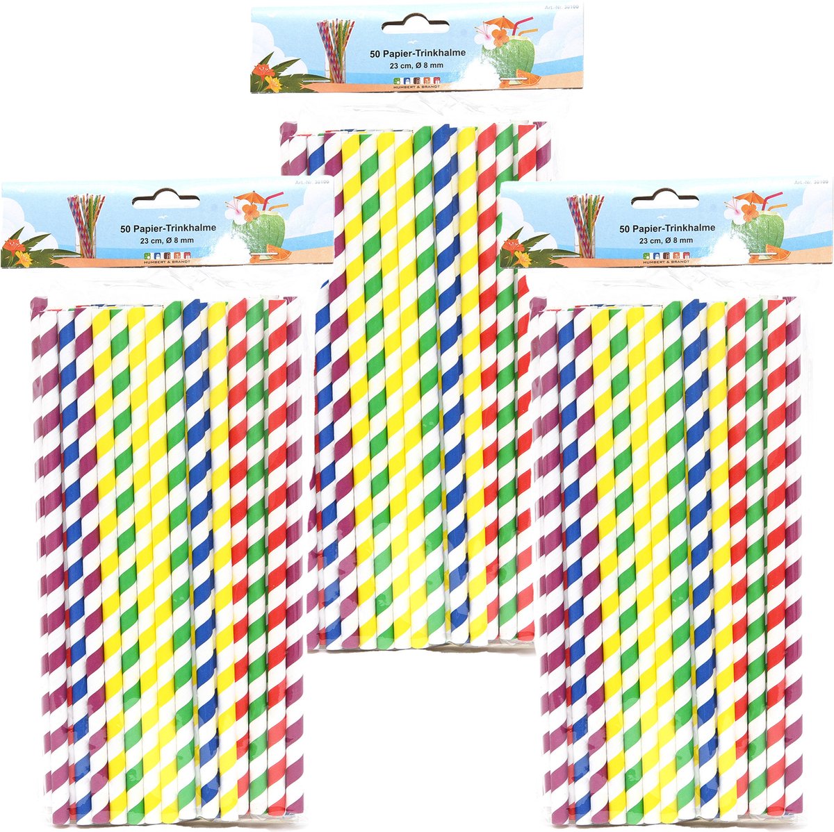 Drinkrietjes - papier - set 150x - multicolor kleuren - 23 cm - verjaardag/feestje - Dia 8 mm