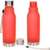 Waterfles/drinkfles/sportfles - 2x - rood - kunststof - rvs - 600 ml