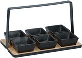 Alpina serveerplank - 6x schaaltjes - bamboe/aardewerk - L24 cm - tapas