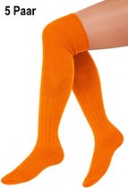 5x Paar Lange sokken oranje gebreid mt.41-47 - knie over - Tiroler heren dames kniekousen kousen voetbalsokken festival Oktoberfest voetbal