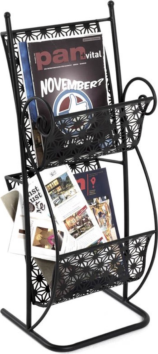 Lectuurbak – Zwart staal – Dubbele bakken voorgemonteerd – 31 cm breed, 27 cm diep, 80 cm hoog