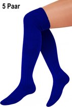 5x Paar Lange sokken blauw gebreid mt.41-47 - knie over - Tiroler heren dames kniekousen kousen voetbalsokken festival Oktoberfest voetbal