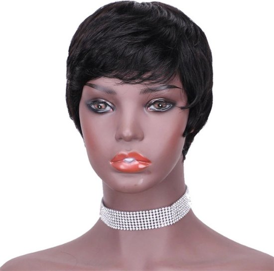 Perruques Bolture Pour Femme - Coupe Pixie - Coupe Courte - Cheveux Raides - 100% Cheveux Humains - Cheveux Pleins Et Épais - Zwart - 10 cm