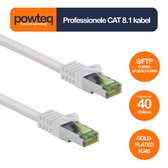 Powteq - 25 CM - Câble internet professionnel Cat 8.1 - Wit - S/FTP (double blindage) - Câble réseau Gold Or