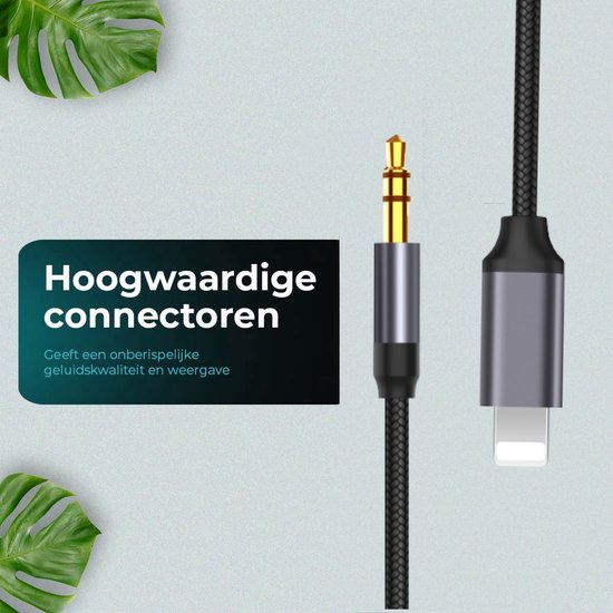 VeryGoods™ AUX naar 8-pin Kabel - MFI Gecertificeerd - Audiokabel Grijs - Jack 3.5 mm naar lightning voor Auto Audio - Geschikt voor iPhone - 1 Meter - VeryGoods