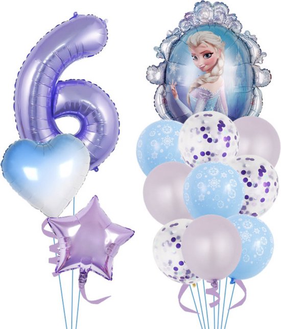 Ballonnen - Ballonnenset - Frozen - Latex Ballonnen - Verjaardag - Themafeest - Gekleurde ballonnen - Feest Decoratie - Party Decorations - Feestversiering - Cijferballonnen - Cijfer - 6 jaar