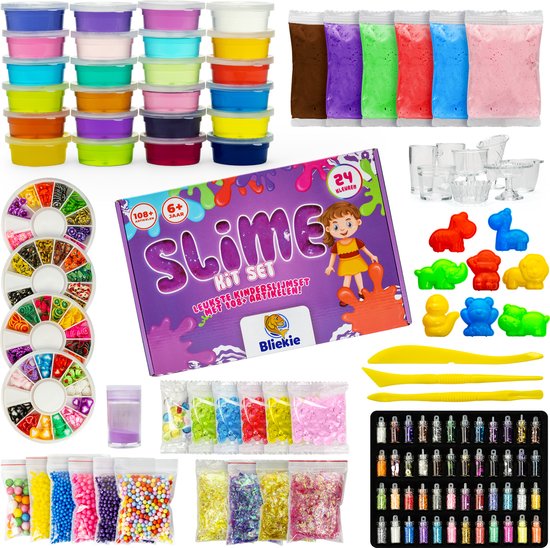 Speelslijm roze - bliekie slijm pakket - 108+stuks meest uitgebreid – diy kit slijm maken – glow in the dark slijmpakket – speelgoed voor kinderen