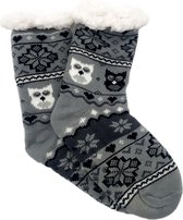 Merino schapen Wollen sokken - Grijs met Uiltjes - maat 39/42 - Huissokken - Antislip sokken - Warme sokken – Winter sokken