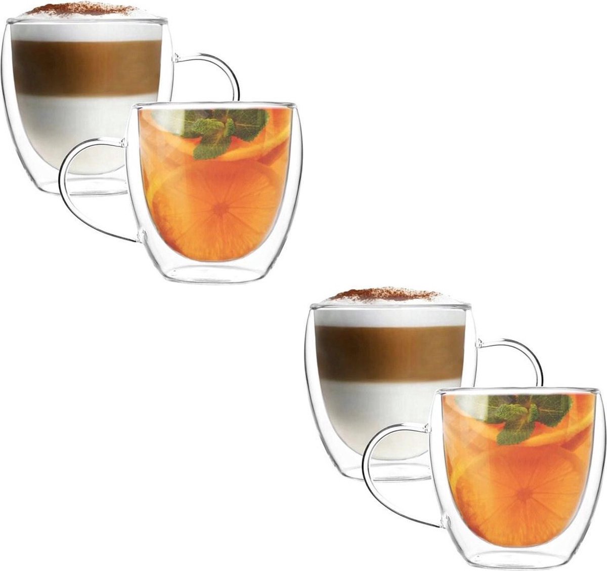 Dubbelwandige Glazen met Oor - 4 Stuks - 250ml - Koffieglazen - Theeglazen - Cappuccino Glazen