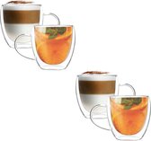 Dubbelwandige Glazen met Oor - 4 Stuks - 250ml - Koffieglazen - Theeglazen - Cappuccino Glazen