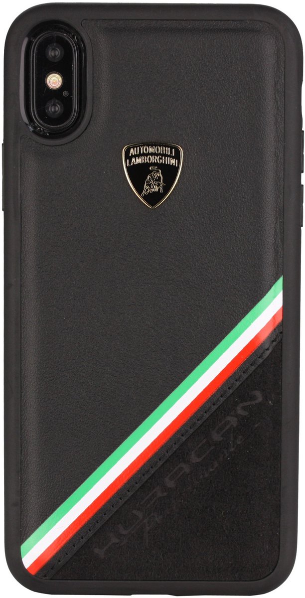 Zwart hoesje van Lamborghini - Backcover - Alcantara - iPhone Xs Max - Genuine Leather - Echt leer