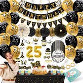 Celejoy® 25 Jaar 92-Delig Zwart & Goud Verjaardags feestpakket - Ballonnen, Slingers & Taarttopper - Voor Jongens, Meisjes - Ultieme Feestdecoratie