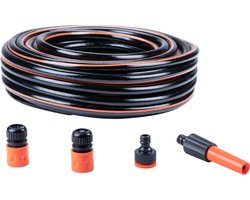BLACK+DECKER Tuinslang met Koppelingen - Tuinslang Koppelingen Set 5 Stuks - 25 Meter - Max. 6Bar - PVC - Zwart/Oranje
