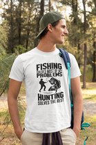 Rick & Rich - T-Shirt Fishing Solves Most of My Problems - T-Shirt Fishing - T-Shirt Vissen - Wit Shirt - T-shirt met opdruk - Shirt met ronde hals - T-shirt met quote - T-shirt Man - T-shirt met ronde hals - T-shirt maat M