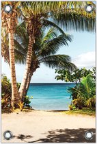 Tuinposter Palmboom op het Strand 80x120cm- Foto op Tuinposter (wanddecoratie voor binnen en buiten)