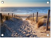 Tuinposter strand en duinen - Tuindecoratie zee - 40x30 cm - Tuinschilderij voor buiten natuur - Tuindoek zomer - Wanddecoratie - Schuttingdoek - Balkon decoratie - Muurdecoratie - Buitenschilderijen voor in de tuin