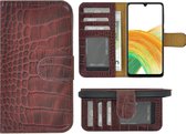 Samsung Galaxy A34 Hoesje - Bookcase - Samsung A34 Hoesje Book Case Wallet Echt Leer Croco Bordeauxrood Cover