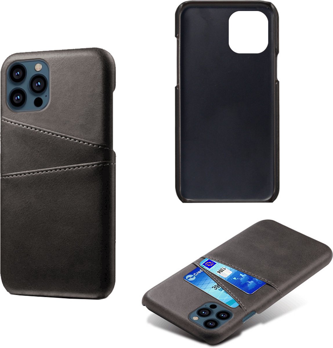 Back Cover met Opbergvakjes + PMMA Screenprotector voor iPhone 13 Pro Max _ Zwart