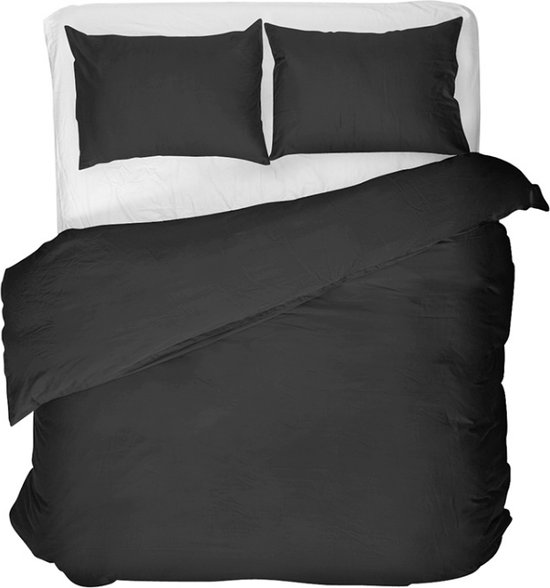 Luxe egyptisch percale katoen uni dekbedovertrek zwart - tweepersoons (200x200/220) - premium kwaliteit - prachtige uitstraling