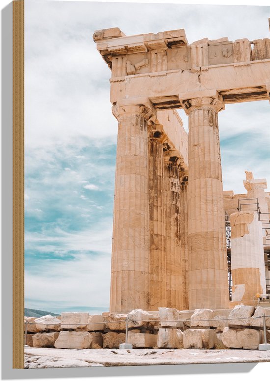 Hout - Deel van Parthenon in Athene, Griekenland - 40x60 cm - 9 mm dik - Foto op Hout (Met Ophangsysteem)