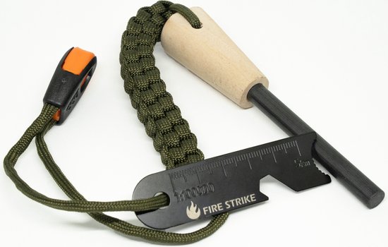 Fire Strike - Magnesium Staaf - Vuur Maker - Magnesium Stick - Vuurstarter - Vonken Maker Survival - 3 in 1 - Strijker - Magnesiumstaaf - Houten Handvat - Groen