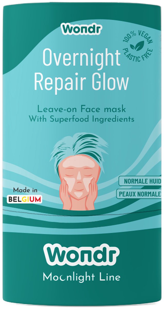 WONDR leave-on facemask - Normale tot vette huid - Hydrateert en beschermt - Overnight repair glow - Solid gezichtscrème - 46g