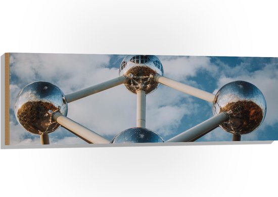 Hout - Atomium in Brussel, België - 120x40 cm - 9 mm dik - Foto op Hout (Met Ophangsysteem)