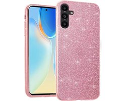 Casemania Hoesje Geschikt voor Samsung Galaxy A34 5G - Roze - Glitter Back Cover