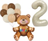 Ballon pakket Happy Second Birthday Bear 12-delig - beer - ballon - tweede - 2 - verjaardag - decoratie