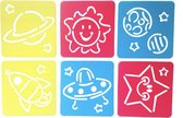 Akyol - Teken sjablonen voor uw kind – Tekenen - sinterklaas cadeau – Stencils – Planeet – Zon – Maan – Ruimteschip – Ufo – Ster – 6 stuks