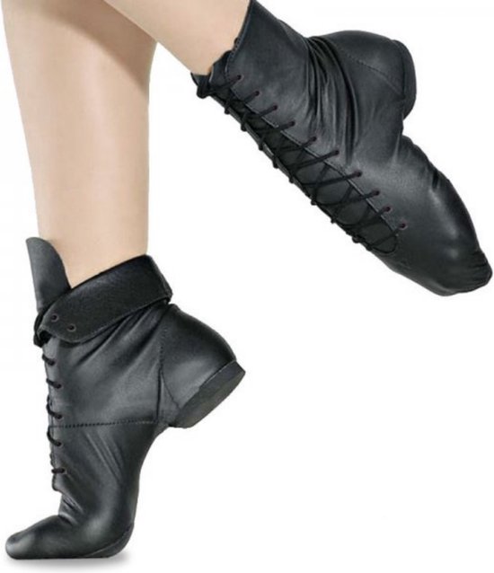 Dancer Dancewear® Dansschoenen | Jazzschoenen dames | Jazzschoenen zwart leer | Jazzlaarsjes | Jazzboots | Maat 35