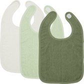 Meyco Bavoir Bébé Uni - pack de 3 - tissu éponge - blanc cassé/ vert soft / vert forêt