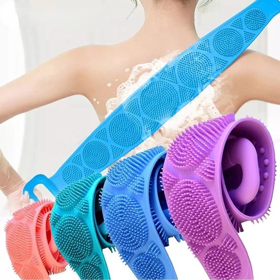 Foto: Silicone back scrubber soft loofah badhanddoek bad riem body exfoli rende massage voor douche body reiniging badkamer douche strap