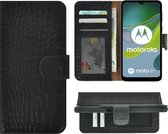 MoDo hoesje voor Motorola Moto E13 - Echt Leer Book Case - Croco Zwart
