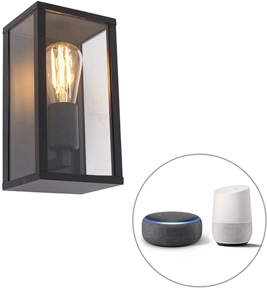 QAZQA charlois - Industriele LED Smart Wandlamp incl. wifi voor buiten - 1 lichts - D 14 cm - Zwart - Industrieel - Buitenverlichting