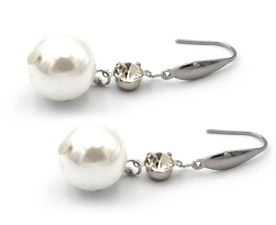 Boucles d'oreilles pendantes pendantes avec strass de 6 mm et grosse perle  blanche de... | bol