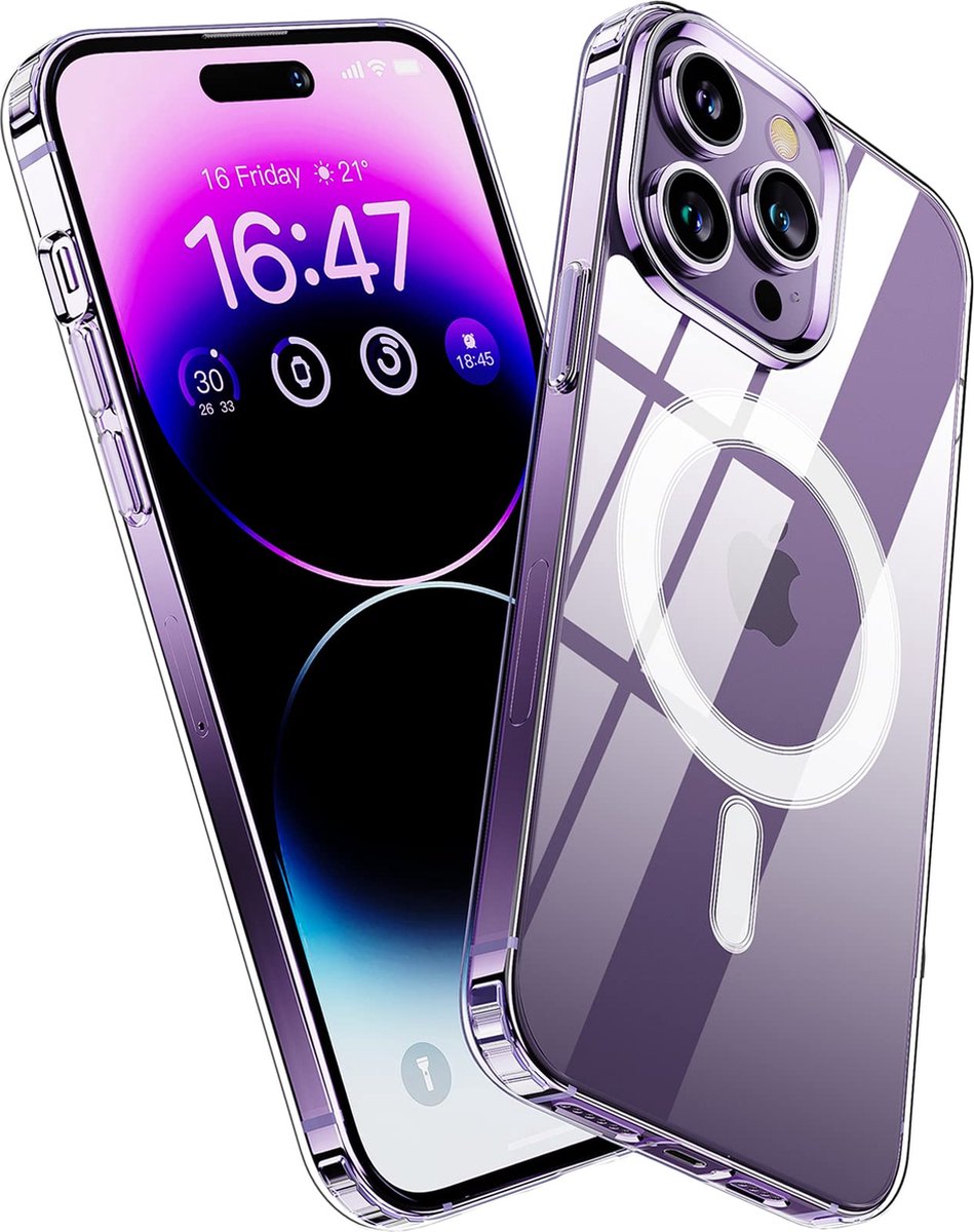 iPhone 14 Pro Max hoesje shock proof Magnetic case transparent - 1x iPhone 14 Pro Max 6D Screen Protector Full Cover + 1x Camera Lens protector