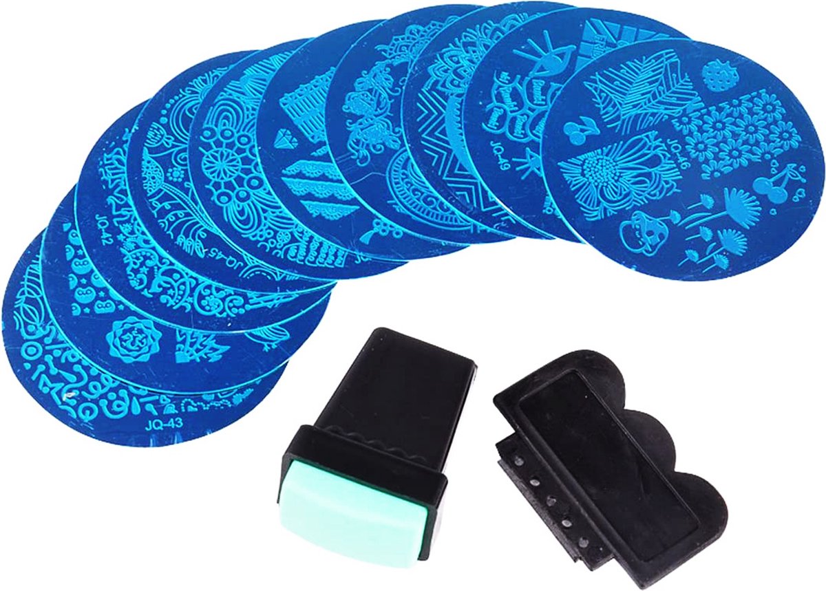 Nagel Stempel set met sjablonen - Nail Art stempelplaat - Gellak Tools - 10 stuks - Levay®