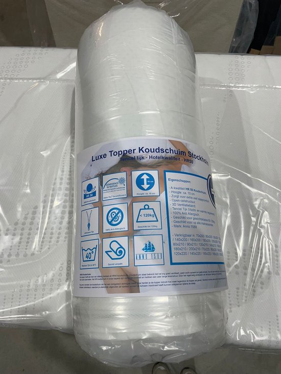 Luxe Topper Koudschuim Stockholm Tencel tijk rol verpakt in plastic. Met productinformatie.