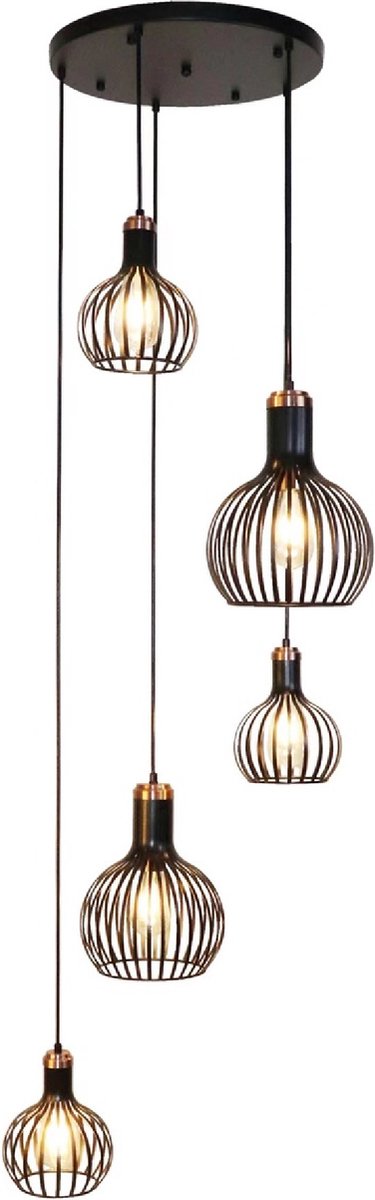 RAGA 5x E27 pendel zwart+koper