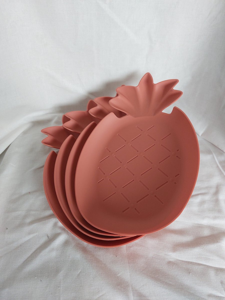 Ananas Bordjes - Set van 4 plastic borden - Terra Cotta - Barbecuebordjes - Vaatwasserbestendig - Plastic Borden Set