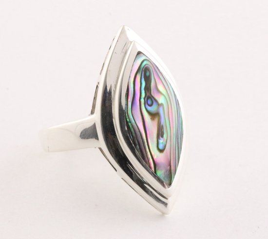Hoogglans zilveren ring met abalone schelp - maat 19