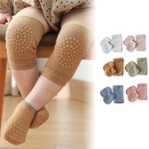 Protèges genoux + chaussettes - 2 pièces - anti dérapant - protections bébé rampant - Marron