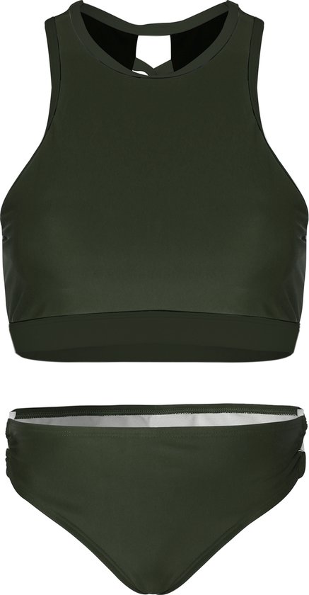 Bikini sport femme détail tressé - Vert foncé L