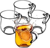 Glazen met handvat voor thee en koffie, theeglazen van dik glas, glazen kopjes voor koude en warme dranken, glazenset voor thee, koffie en water (Abia 320 ml/4-delige set)
