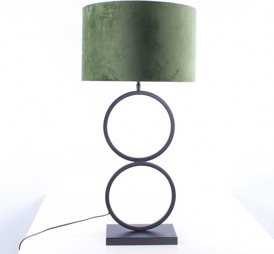 Zwarte tafellamp 2 ringen Capri | 1 lichts | groen / zwart | metaal / stof | Ø 40 cm | 82 cm hoog | modern / sfeervol / klassiek design