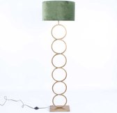 Gouden vloerlamp met groene kap | Velours | 1 lichts | groen | metaal / stof | kap Ø 45 cm | staande lamp / vloerlamp | modern / sfeervol design