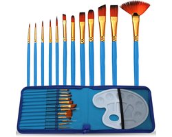 ArtJo 13-delige Schilder penselen set schilderspalet etui - Penseel voor acrylverf aquarel olieverf modelbouw - Penselenset schilderset kinderen…