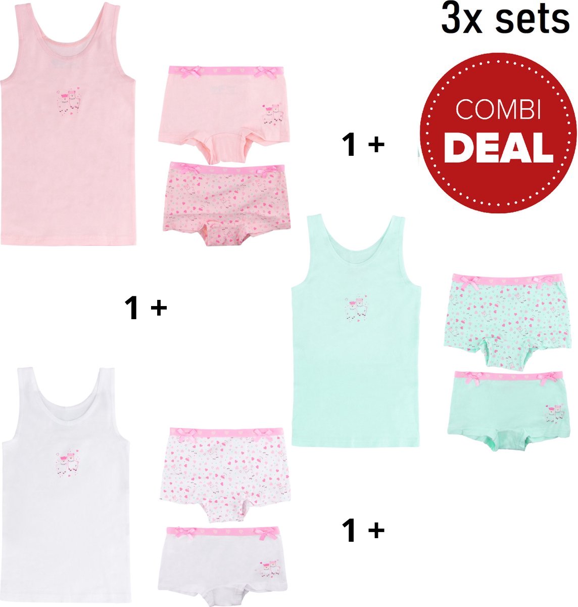 Funderwear - kleuter/kinder/tiener - Ondergoed sets - meisjes - Alpaca - 3 sets - maat 104/110