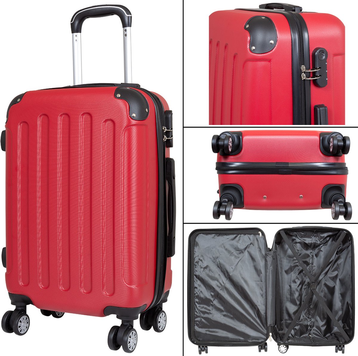 Koffer Avalon maat L - Reiskoffer met cijferslot op 4 dubbele zwenkwielen - Stevig ABS - Rood - ca. 78x52x31 cm - Ruimbagage